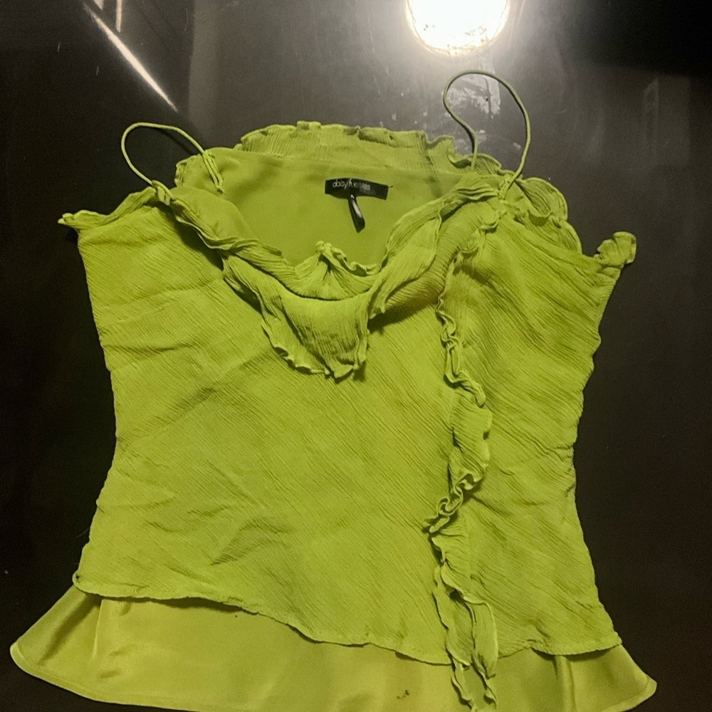 Green Ruffled Fitted Blouse
